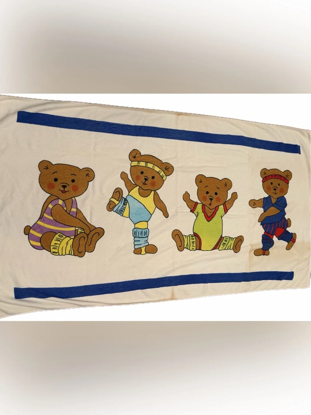 Vintage 80s Teddy Bear Beach Towel Aerobics Workout Bears by Body Huggers